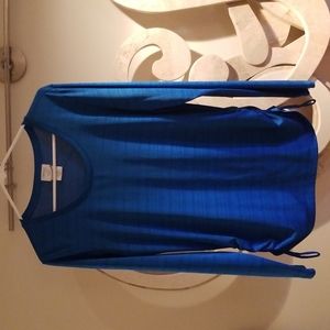 Large Danskin Now Blue Long Sleeve Ruched Sports Yoga Golf Top